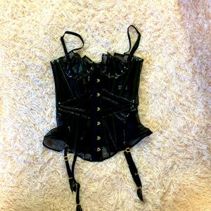 Black geometric mesh corset